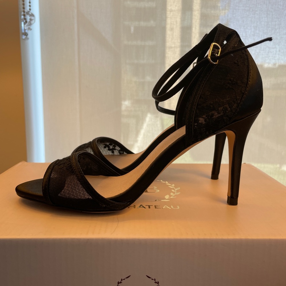 Black Lace Ankle-Strap Stiletto Heels